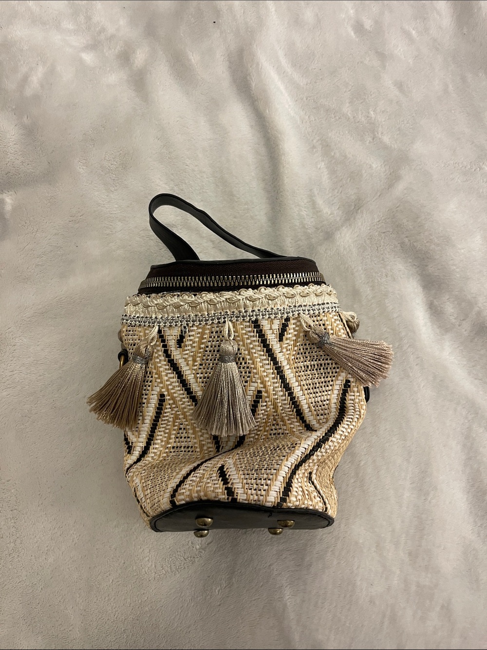 Black & Tan Straw Bag